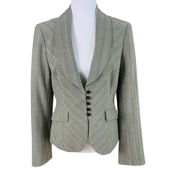 Classiques Entier Size 6 Blazer Jacket Gray Rust Pumpkin Stripe Career Office - Picture 1 of 16